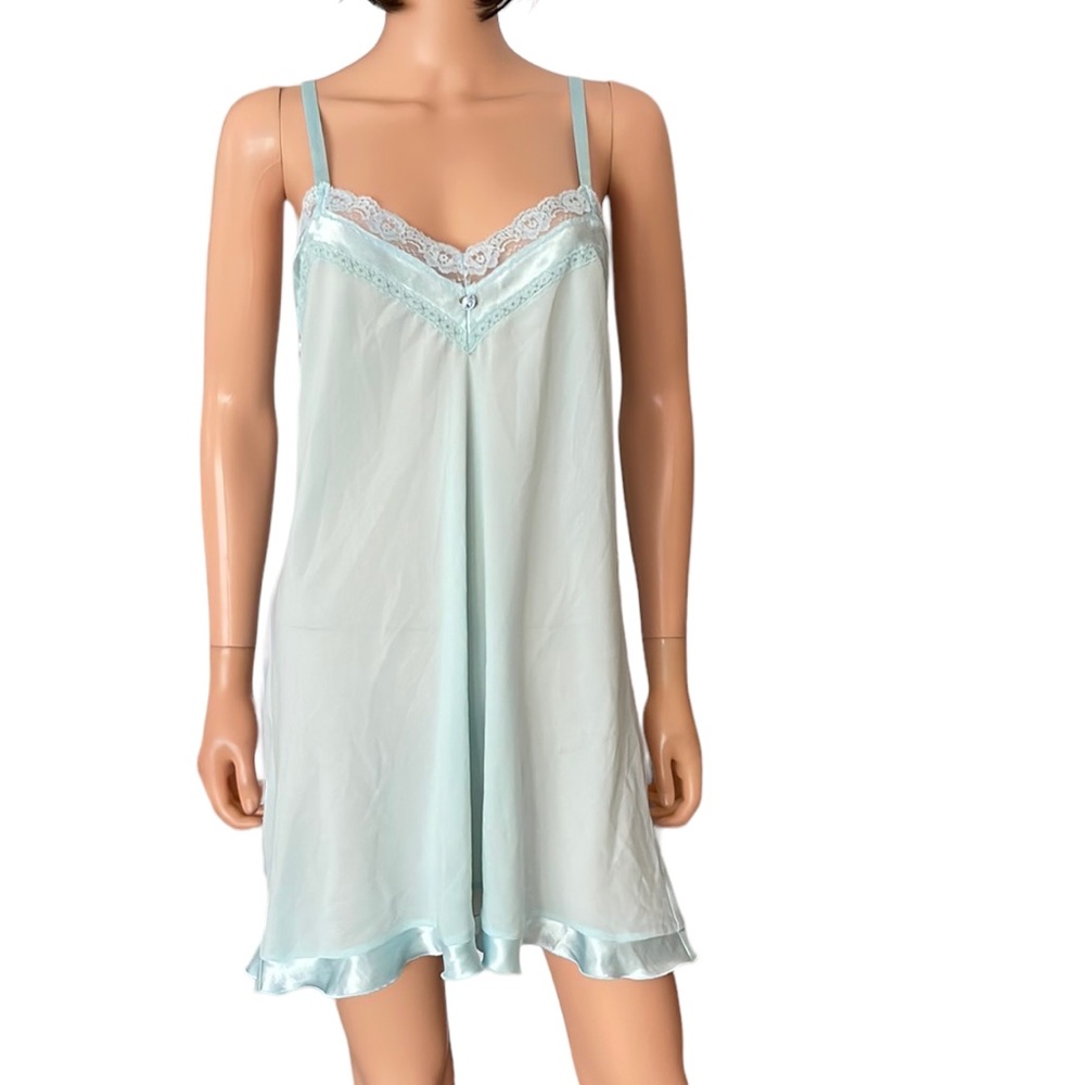 Vintage Oscar de la Renta Light Blue Lace Trim Slip Dress